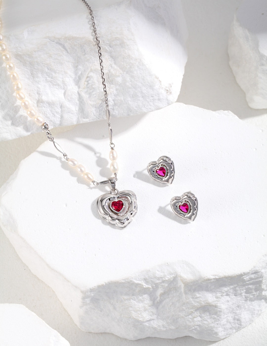 Heart Shaped Silver Zircon Set