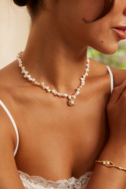 Camellia Silver Pearl Necklace