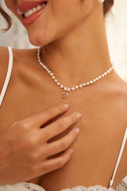 Strawberry Quartz Pearl Necklace