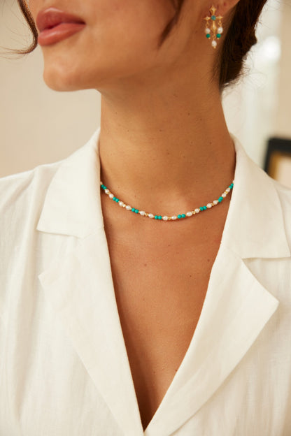 Turquoise Silver Pearl Necklace