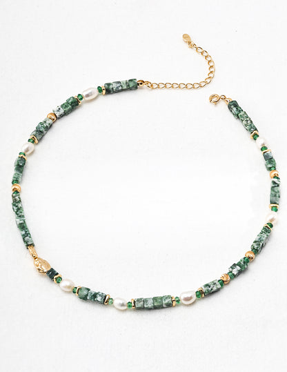 Transvaal Jade Silver Pearl Necklace