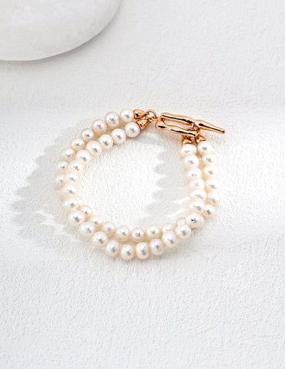 Double Layer Silver Pearl Bracelet