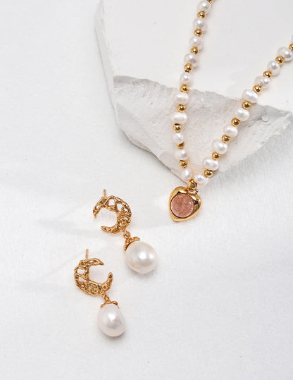 Strawberry Quartz Pearl Necklace