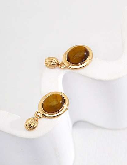 Silver Pumpkin Tiger Eye Earrings