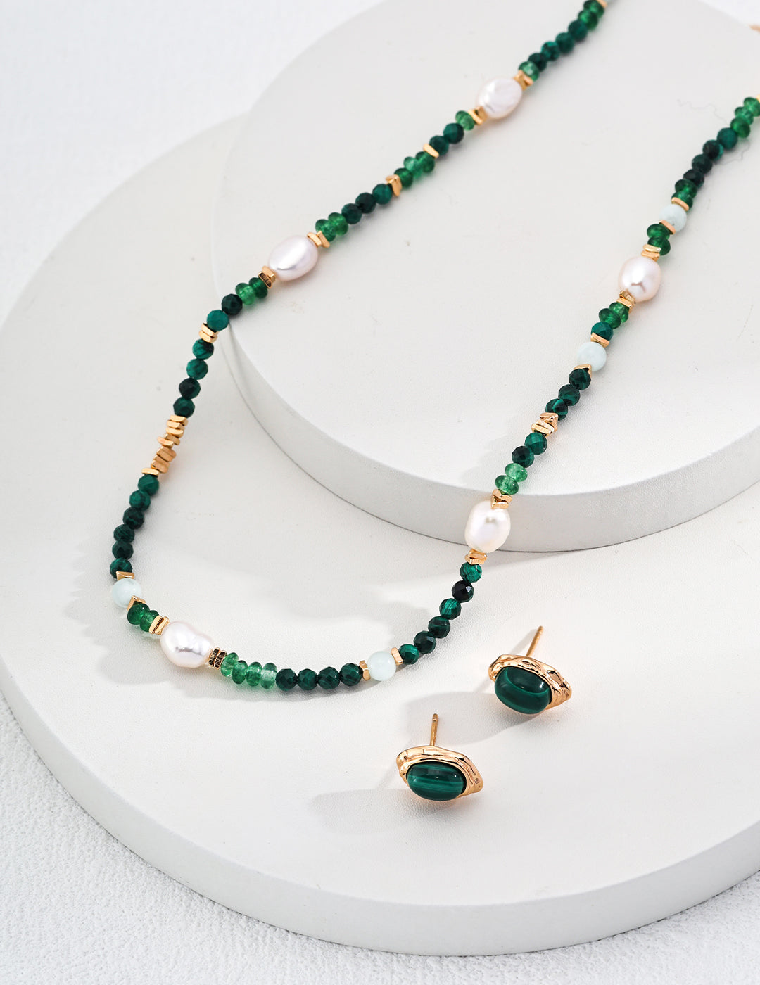 Malachite Emerald Pearl Silver Necklace