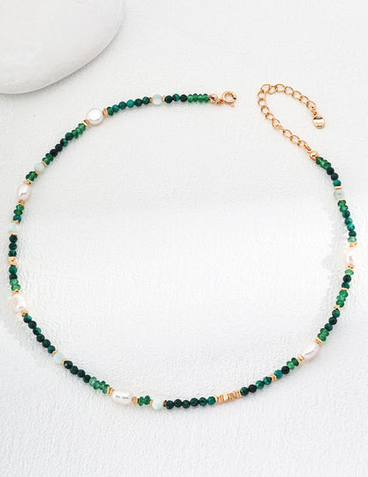 Malachite Emerald Pearl Silver Necklace