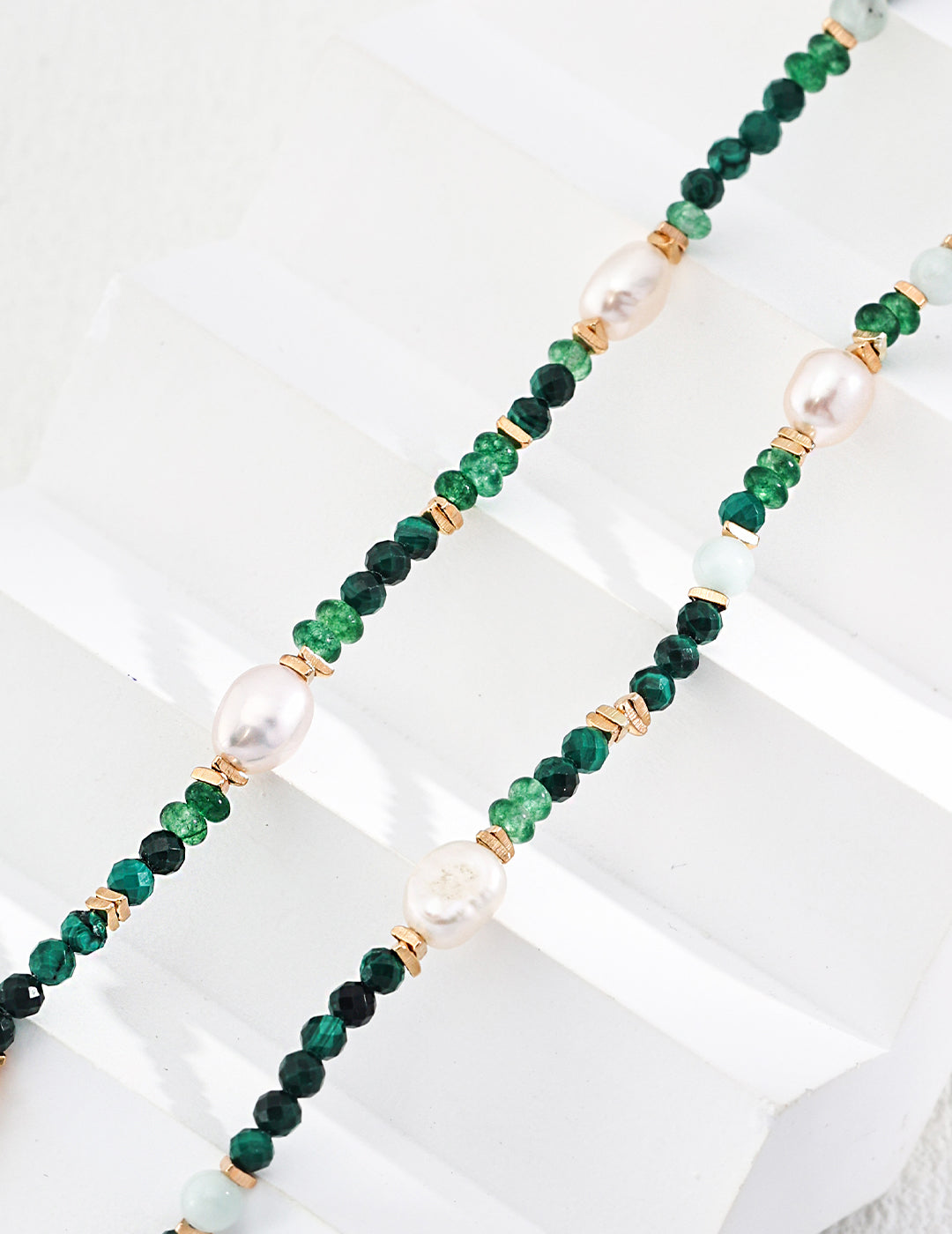 Malachite Emerald Pearl Silver Necklace