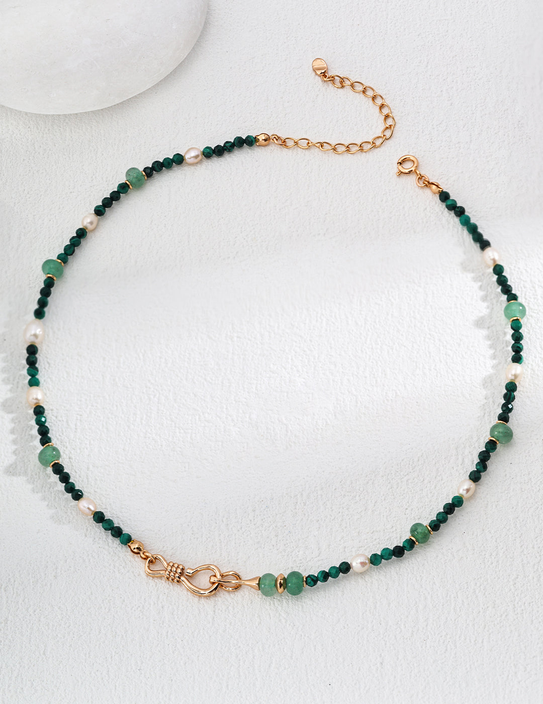 Malachite and sold aventurine silver necklace