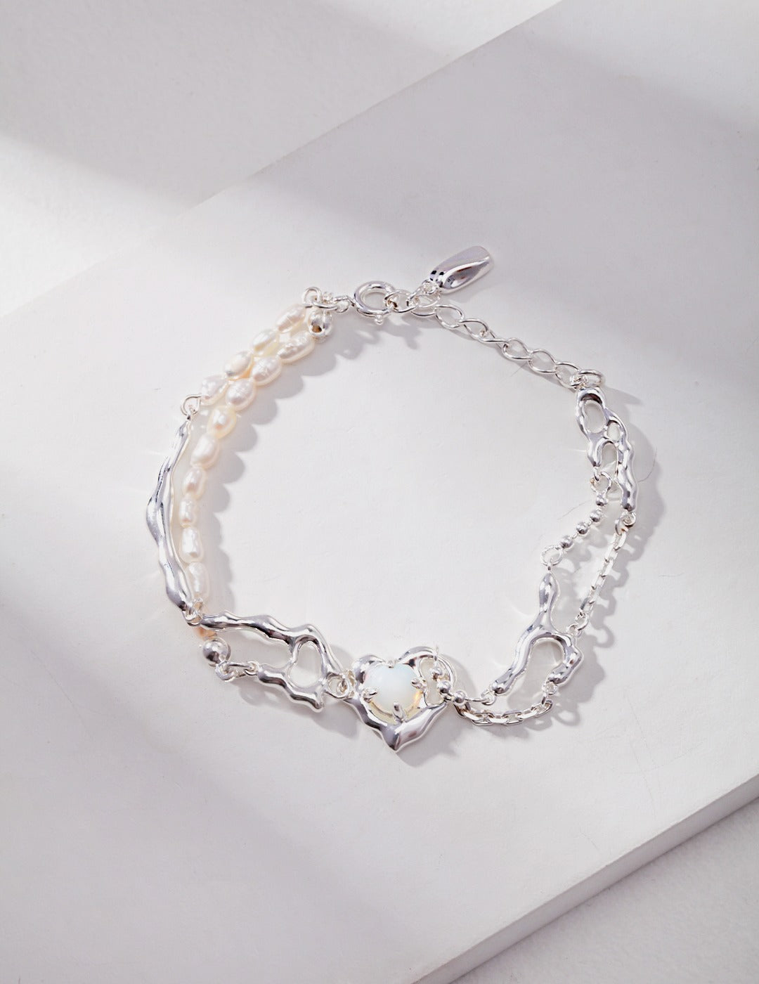 Heart Shaped Silver Opal Pearl Bracelet