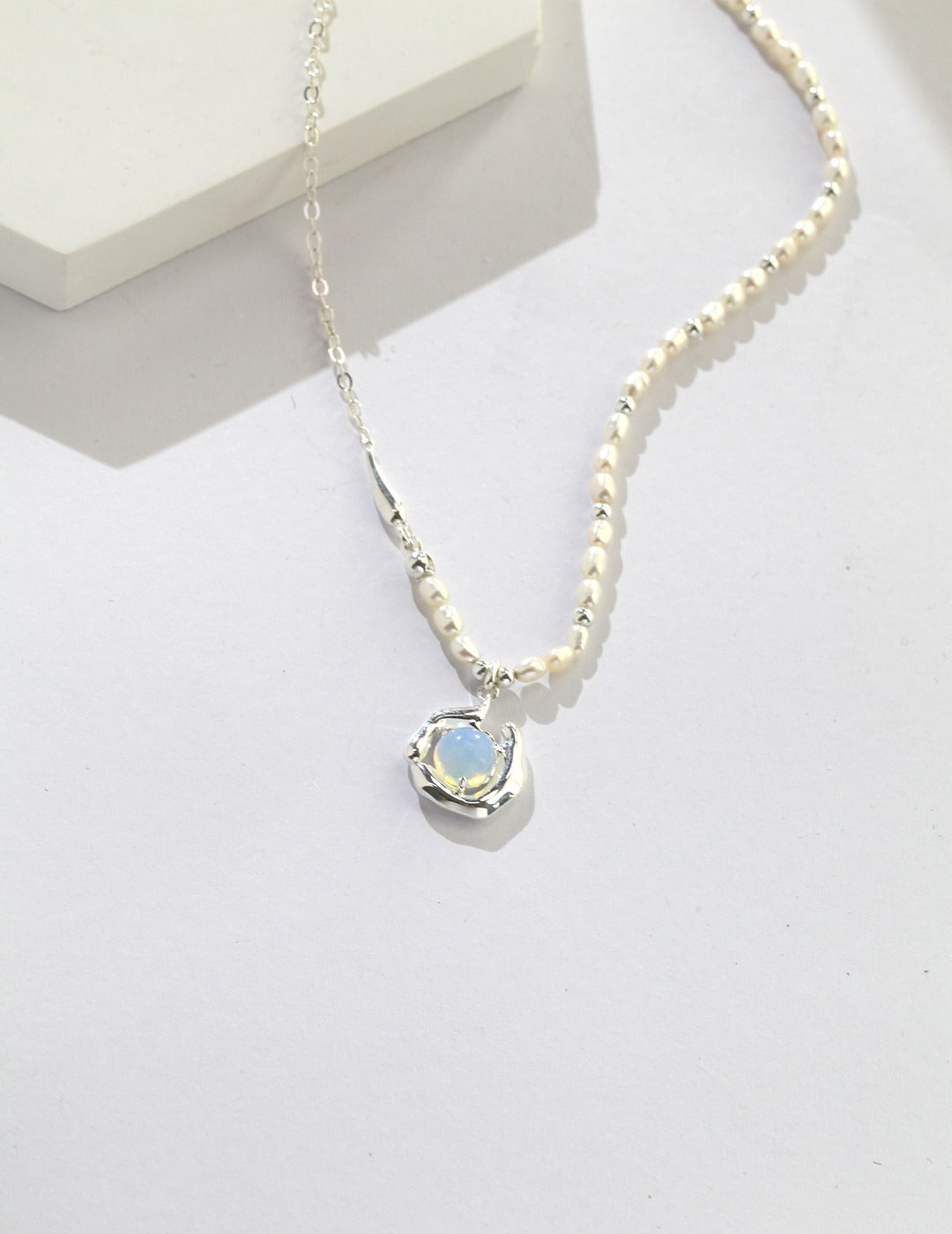 Silver Opal Pearl Necklace