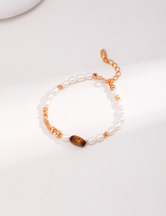 Tiger Eye Pearl Bracelet