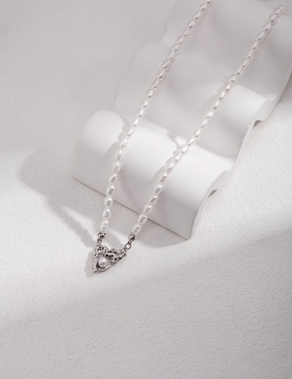 Interlocking Heart Design Silver Pearl Necklace