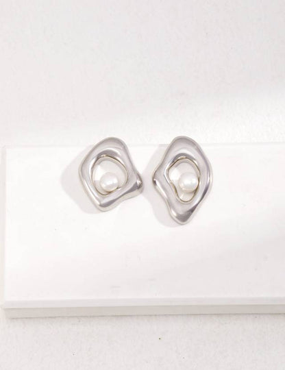 Asymmetric Style Silver Pearl Earrings