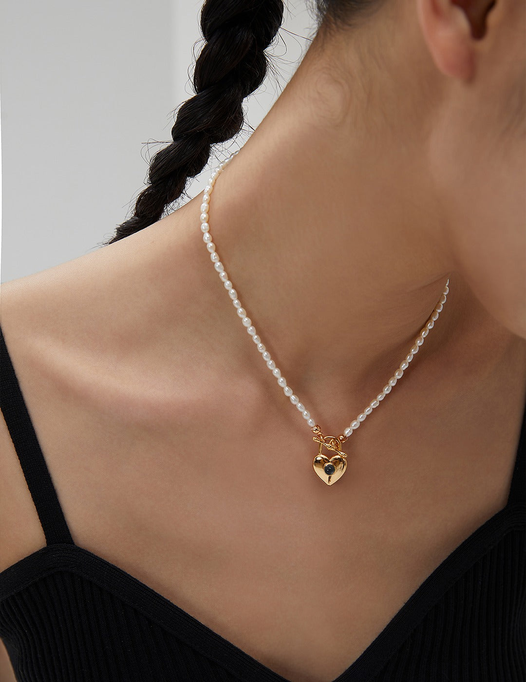 Heart Shaped Silver Rice Pearl Necklace