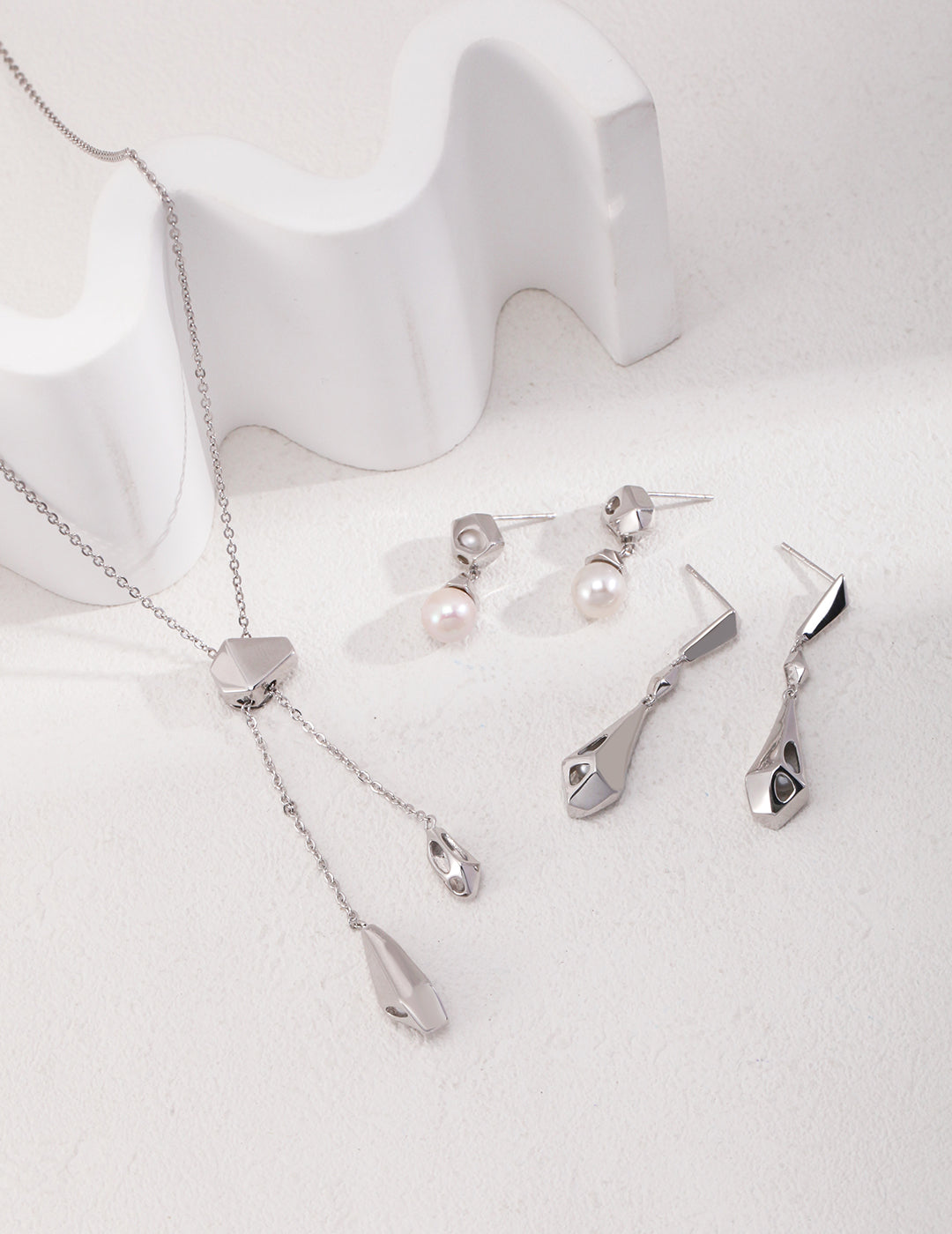 Robot Inspired Silver Pearl Necklace