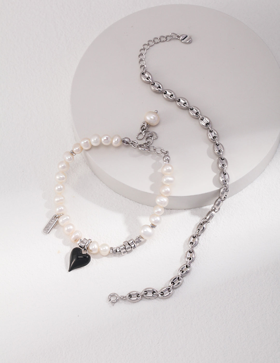 Heart Shaped Silver Pearl Glaze Bracelet