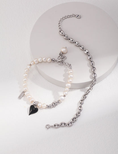 Heart Shaped Silver Pearl Glaze Bracelet