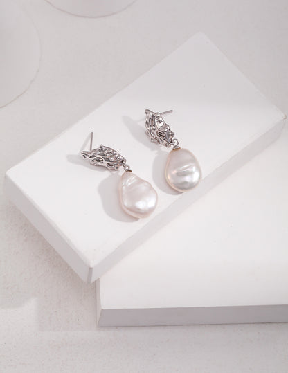 Silver Baroque Pearl Earrings