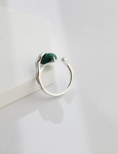 Silver Malachite/Agate Ring