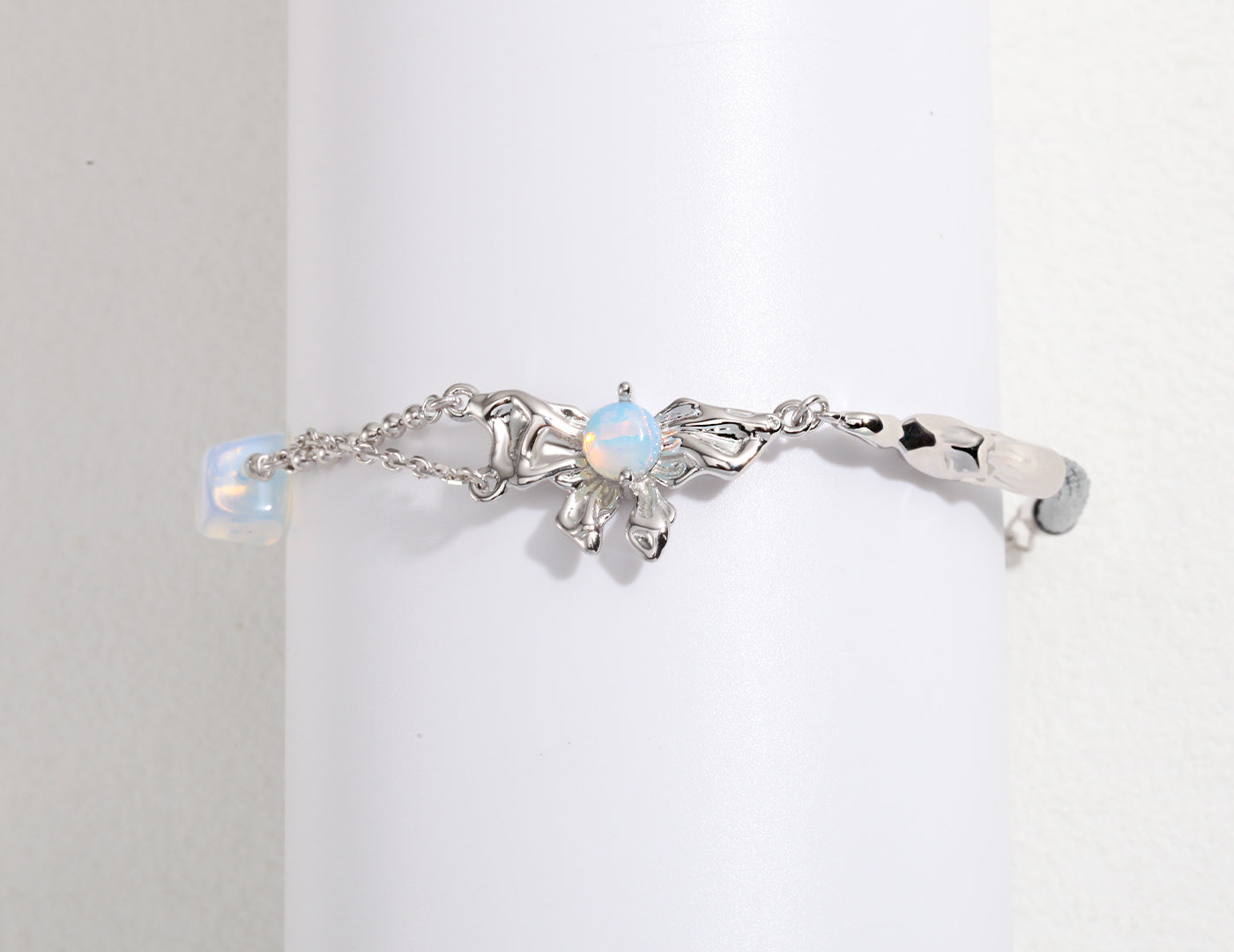 Bow Shaped Silver Opal Bracelet