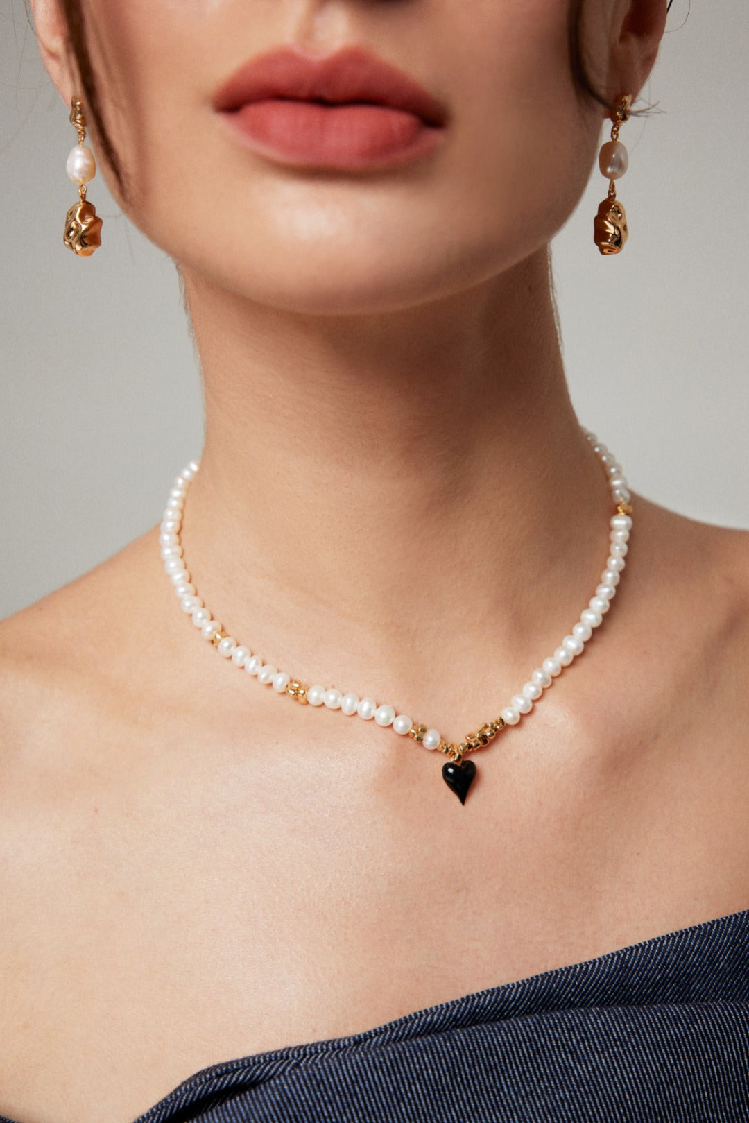 Heart Shaped Silver Pearl Glaze Necklace