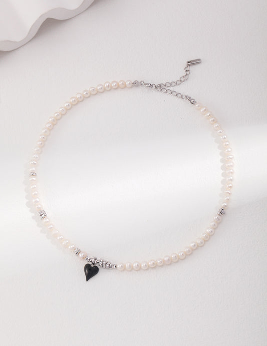 Heart Shaped Silver Pearl Glaze Necklace