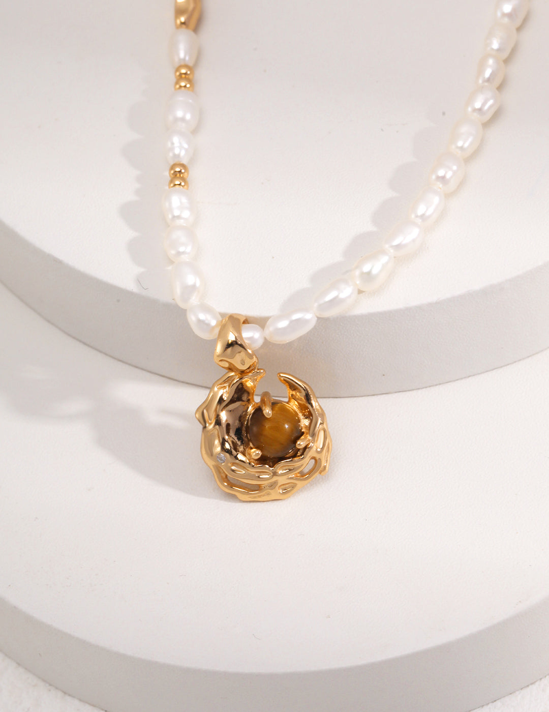 Silver Pearl Tiger Eye Necklace