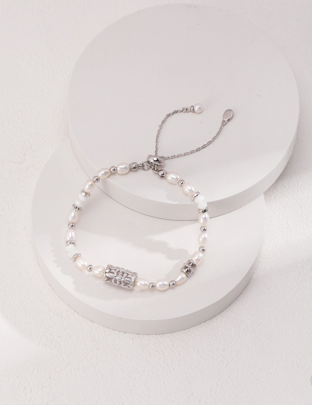 Gemstone Silver Pearl Bracelet