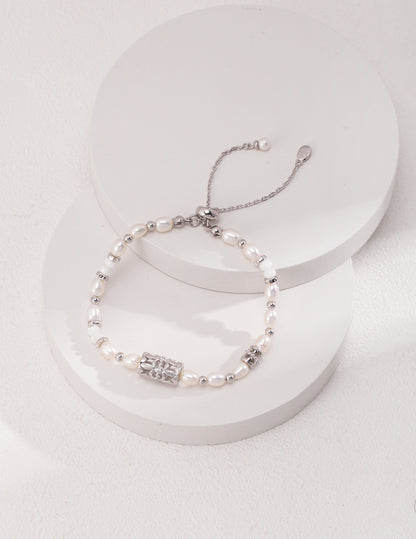 Gemstone Silver Pearl Bracelet