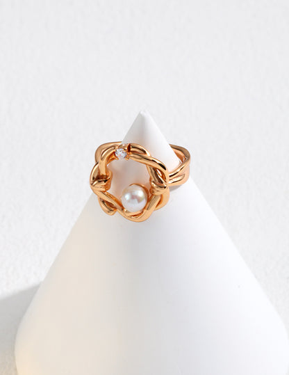 Silver Pearl Zircon Ring