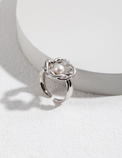 Silver Pearl Zircon Ring