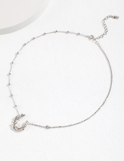 Silver Pearl Zircon Necklace