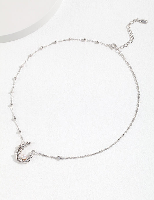 Silver Pearl Zircon Necklace