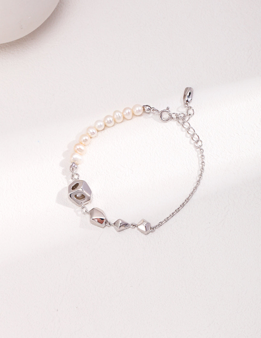 Robot Inspired Silver Pearl Bracelet