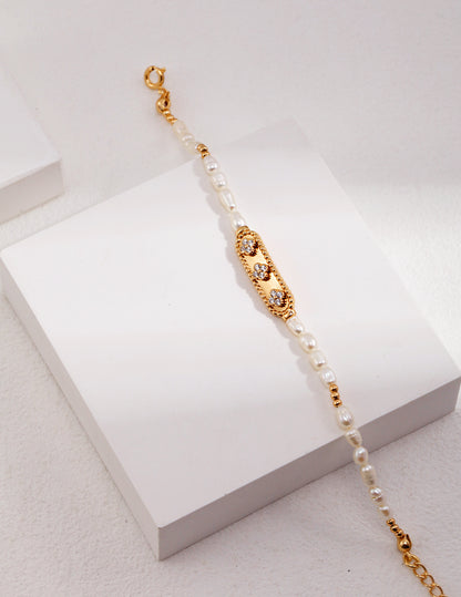 Silver Pearl Zircon Bracelet