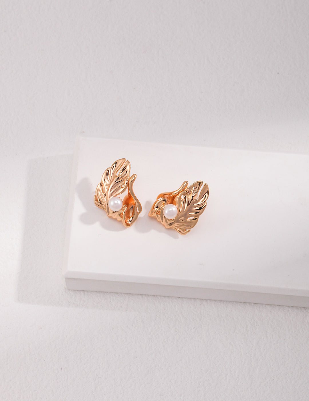 Leaf Shaped Silver Pearl Earrings