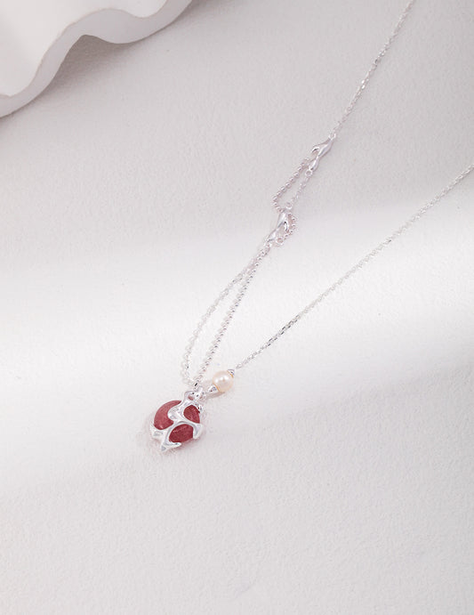 Silver Strawberry Quartz Necklace