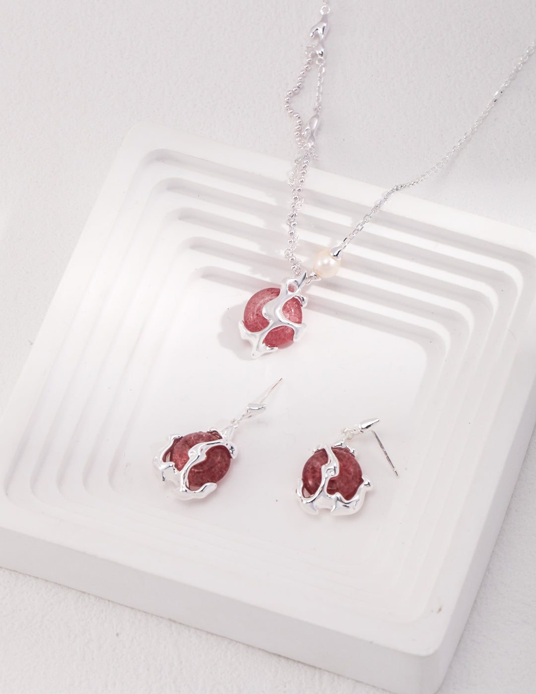 Silver Strawberry Quartz Necklace