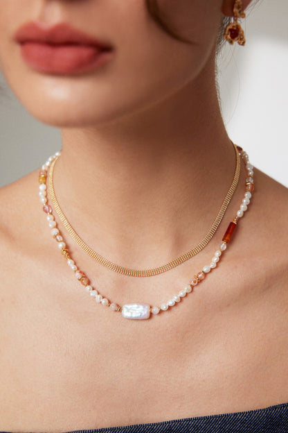 Silver Pearl Strawberry Quartz Necklace