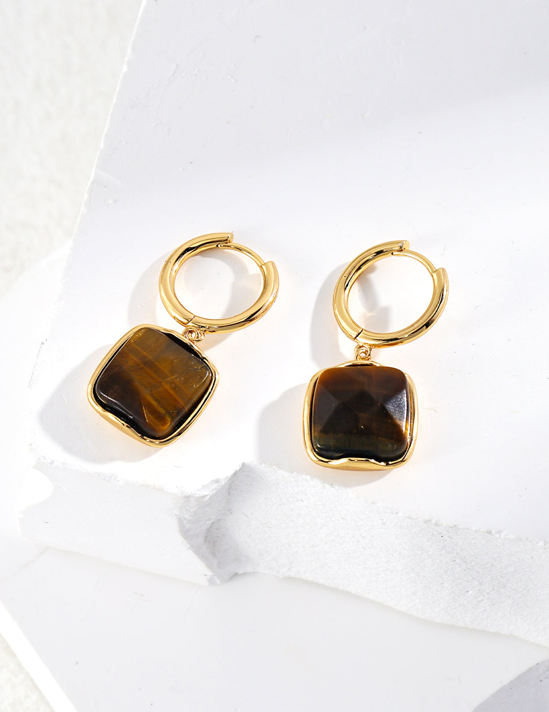 Square Silver Tiger Eye Earrings