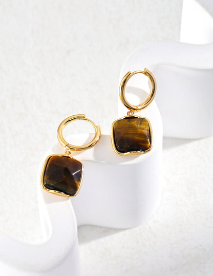 Square Silver Tiger Eye Earrings