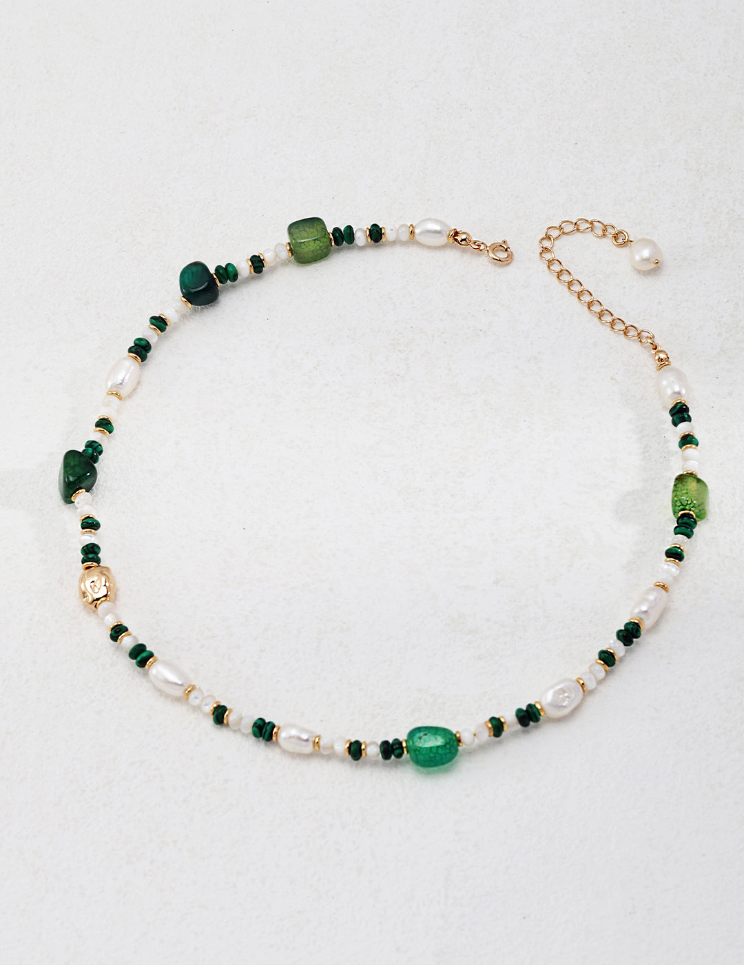 Silver Pearl Agate Malachite Necklace