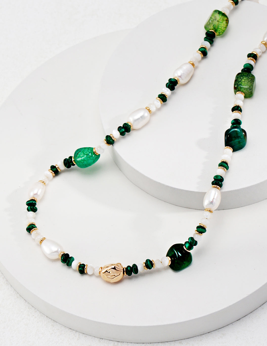 Silver Pearl Agate Malachite Necklace