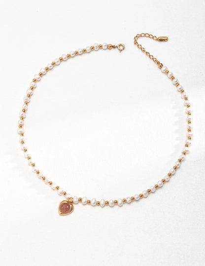 Strawberry Quartz Pearl Necklace