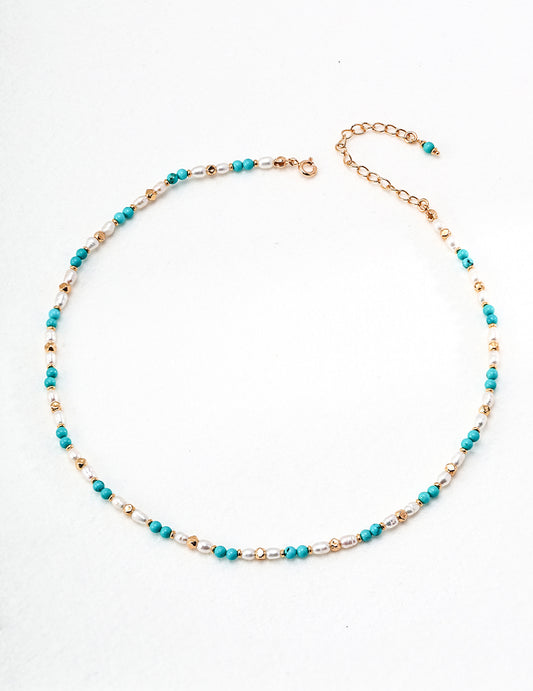 Turquoise Silver Pearl Necklace