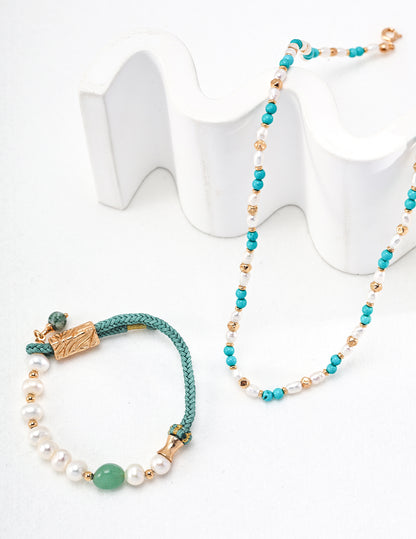 Turquoise Silver Pearl Necklace