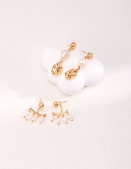 Natural Rice Pearl Chandelier Earrings